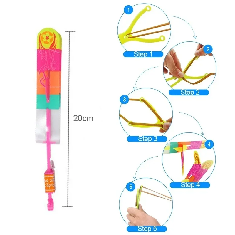 Rocket Slingshot Flying Toys with Led Lights, LED Arrow Helicopters with Launchers,Summer Outdoor Game Toy Party Favor for Kids