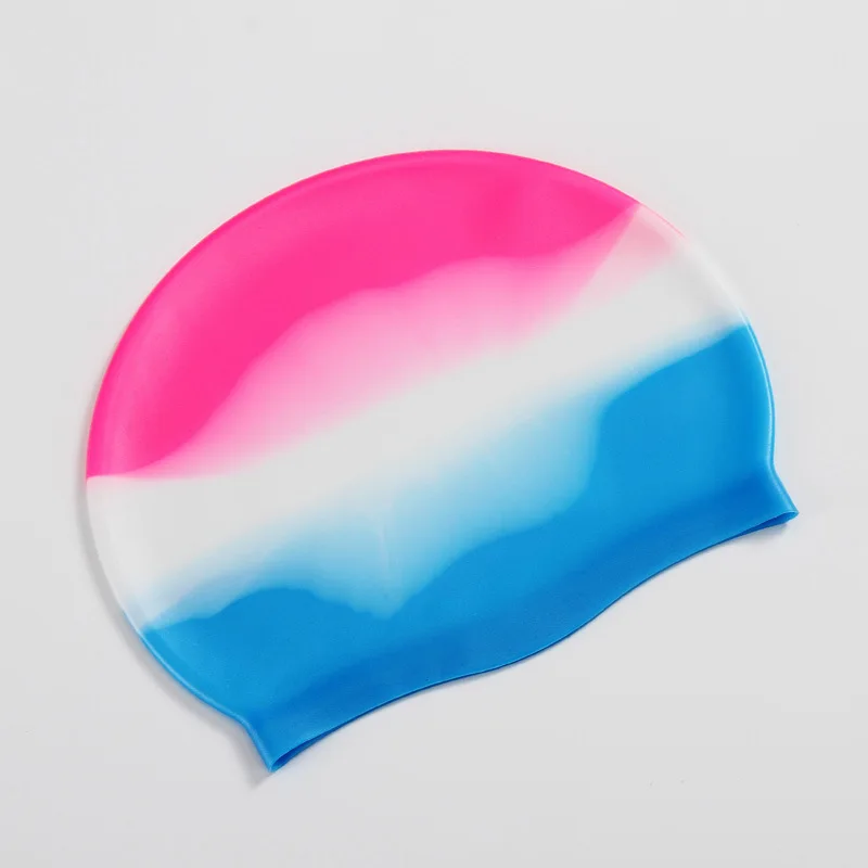 Silicone Adult Waterproof Swimming Cap Gradient Color Dry Hair Swim Cap for Men Women Protect Ears Swim Hat Swimming Accessories