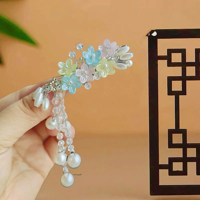 

Hairpins, women's tassels, hair accessories, pink and blue flower clips, high-end side clips, headwear, hair clips