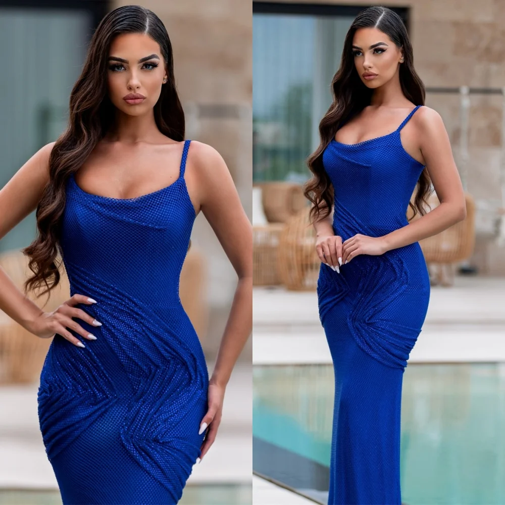 فستان سهرة رائع باللون الأزرق الداكن مخصص وحديث بدون حمالات وأشرطة سباغيتي للحفلات الراقصة حورية البحر فساتين مناسبة خاصة #2