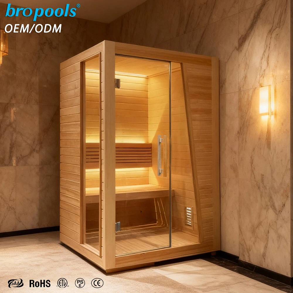 Smart 2-Person Modern Infrared Sauna Hemlock Wood Touch Control RGB Lights Bropool Home Recovery Relaxation 1-Year Warranty