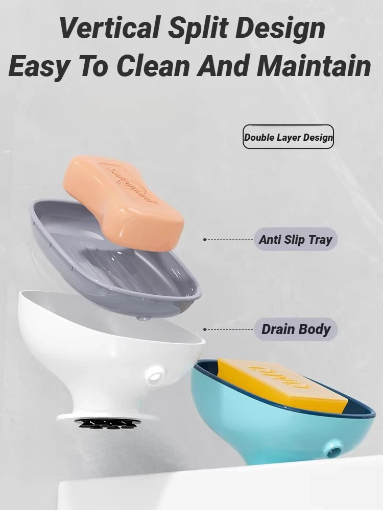 Self Draining Soap Holder Super Suction Cup Portable Storage Container For Bathroom Kitchen Sponge Accessories Supplies