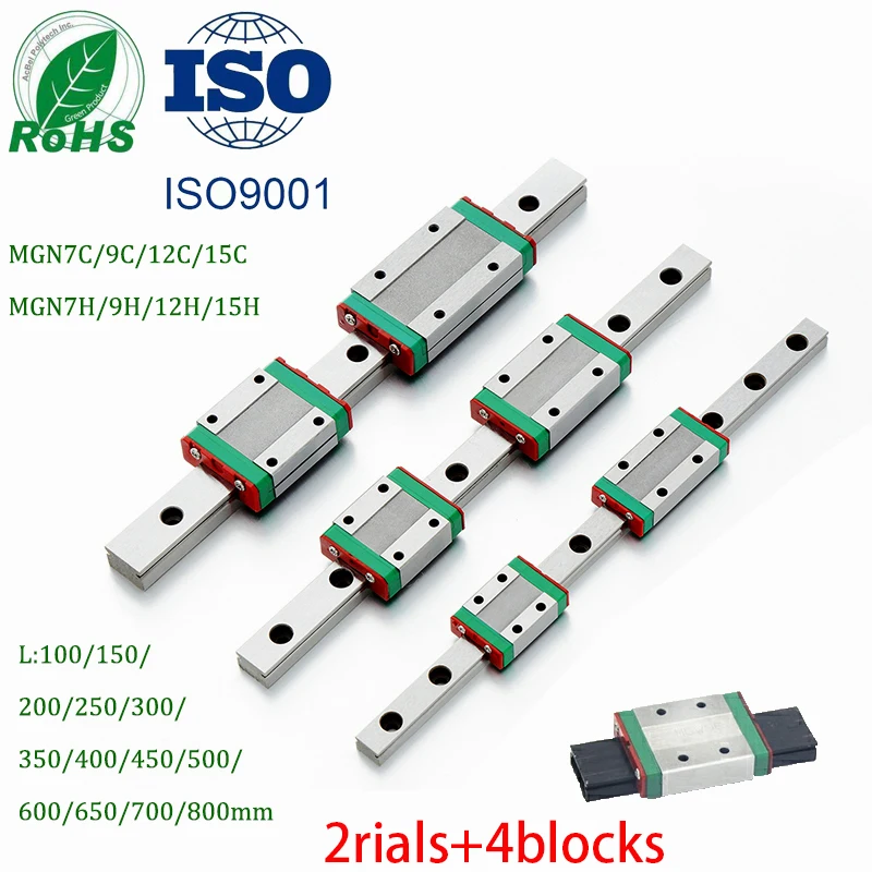 2rials+4blocks Linear Guide Rail MGN12 MGN9 MGN15 MGN7 CNC 3D Printer Parts Miniature Linear Guide Slide Carriage Customizable