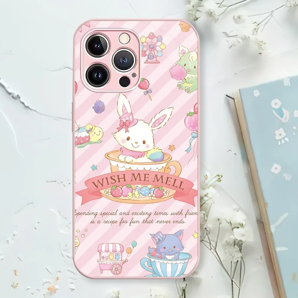 MINISO Sanrio Wish Me Mell Phone Case For iPhone 11 12 13 14 Mini Pro XS Max X S Plus XR Electroplated Painted Glass Shell