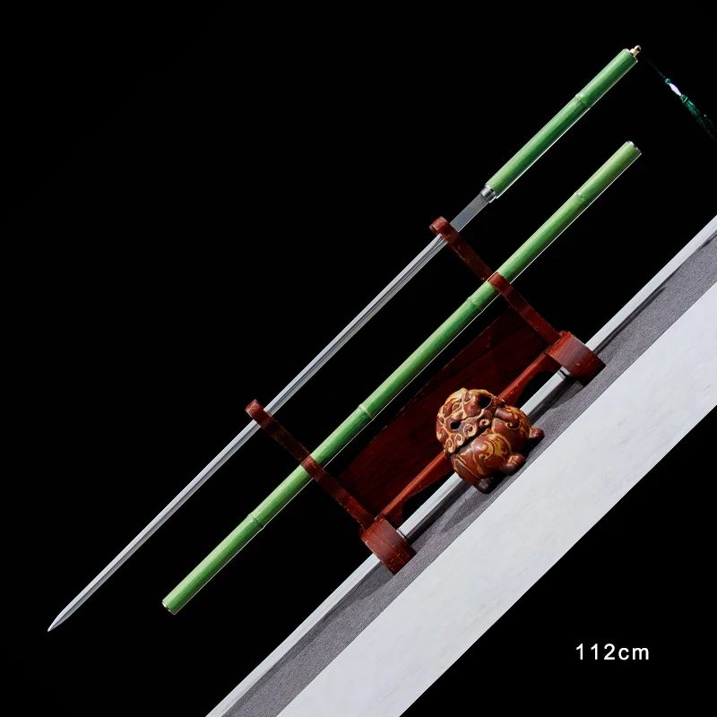 Simulated Bamboo Sword,Real Metal Chinese Sword,Two Size,Green Color,Shirasaya,Cosplay Movie Props,Non Sharp