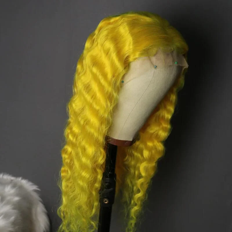 Soft Yellow Deep Curly 26inch Glueless 180Density Long Deep Lace Front Wig For Women With Baby Hair Preplucked Daily