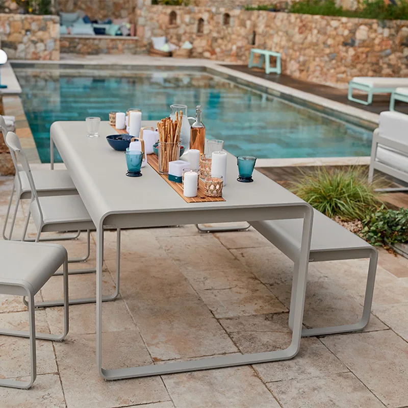 *Outdoor Dining Tables Chairs Simple Courtyard Long Benches Aluminum Alloy Shoe-Change Stools for Villa Leisure for Home Use