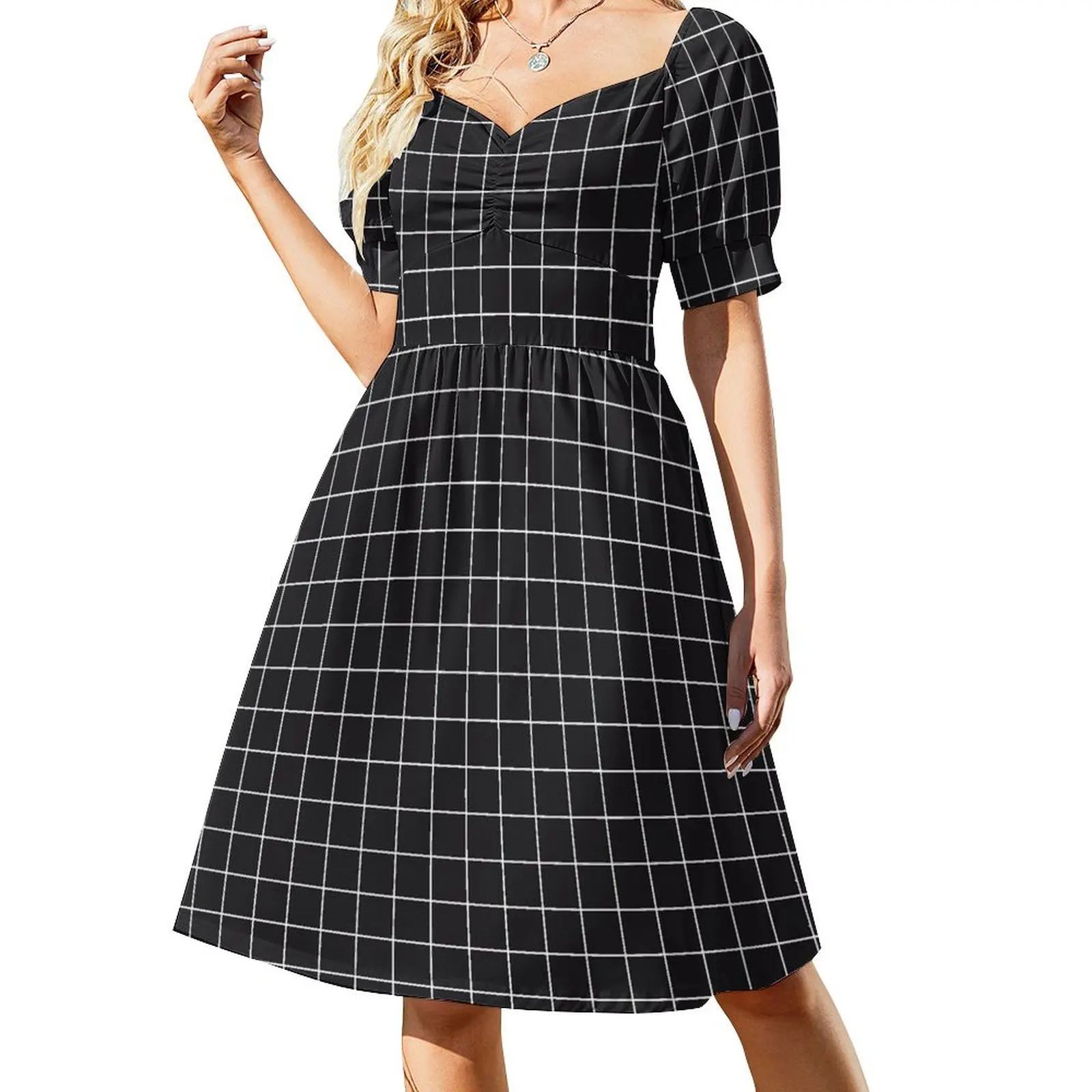 

Aesthetic Black and White grid paper imitation HD High Quality Online Store Short Sleeved Dress dress summer 2025 women Dress