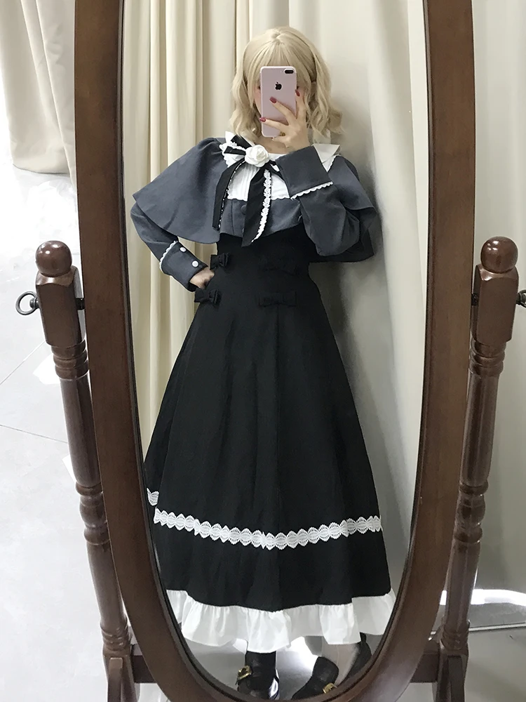 Ele Lolita Cloak ort Jaet Women's Autumn 2025 New Waist-Cinching Slimming Long Dr Two-Piece Set Faionable Ensemble