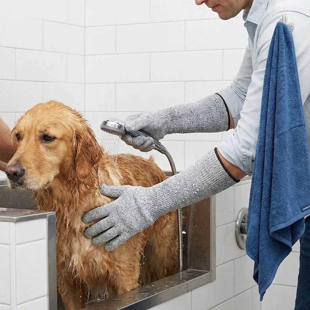 Pet Grooming Long Gloves - 35cm Protective Gloves Flexible Finger Design for Cat Dog Nail Trimming Veterinary Care Pet Supplies