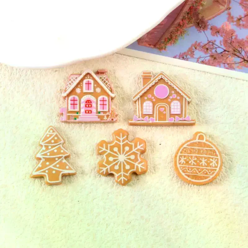 10pcs Cute Gingerbread Man Hut Resin Flatback Cabochon DIY For Phone Case Hairpin Keychain Earrings Scrapbook Decor