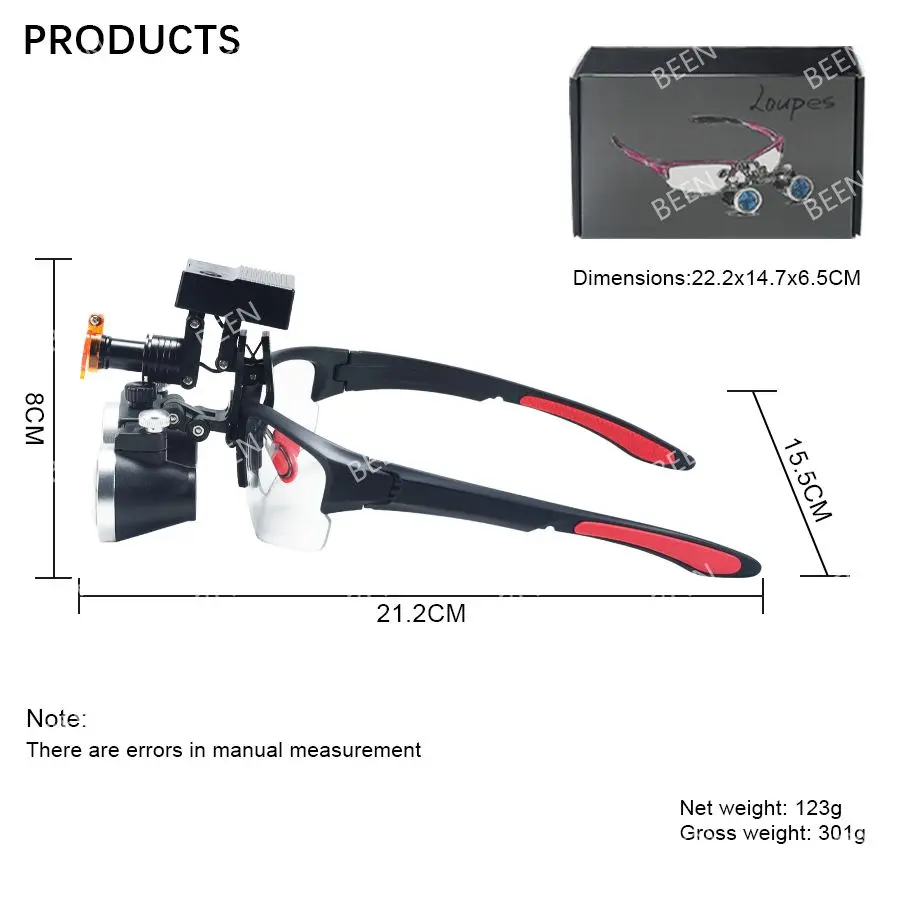 Lupas dentales con linterna frontal, lupa Dental de 5W, Binocular de aumento de 2,5/3,5x, faro inalámbrico, bolsa de tela