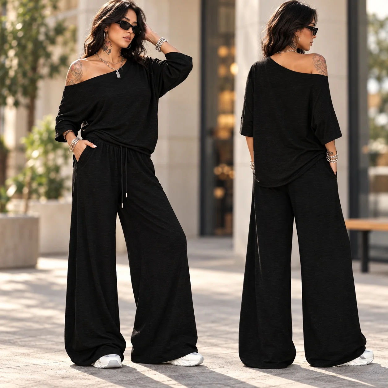 Casual Long Pants Set Full Length Japanese Korean Casual with T Shirt Top Long Sleeve Set Women Winter Spring Summer Autumn