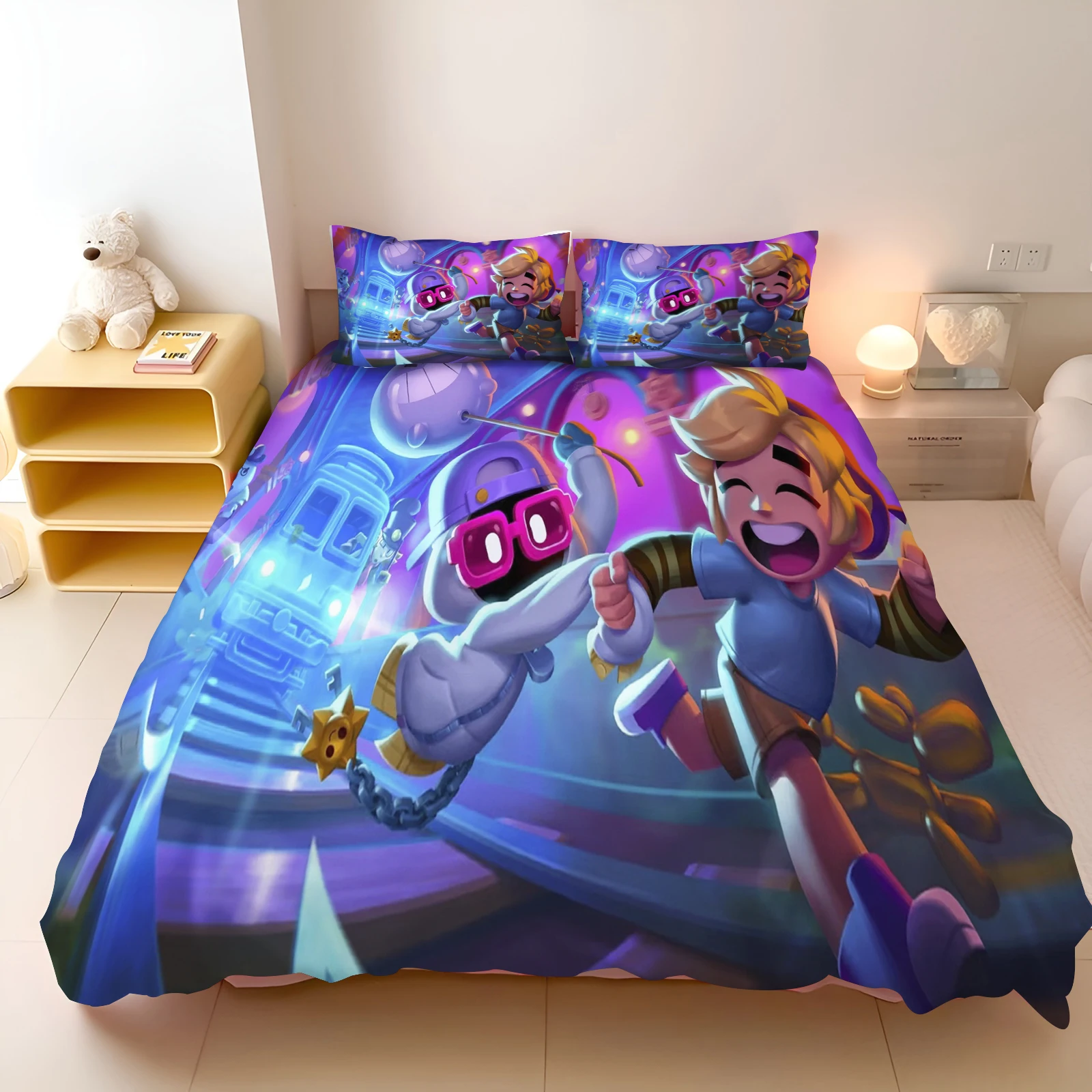2/3 Piece Cartoon Brawl Game Stars Duvet Cover Set Digital Print Soft Breathable For Teens Bedroom Dorm All Seasons Gift