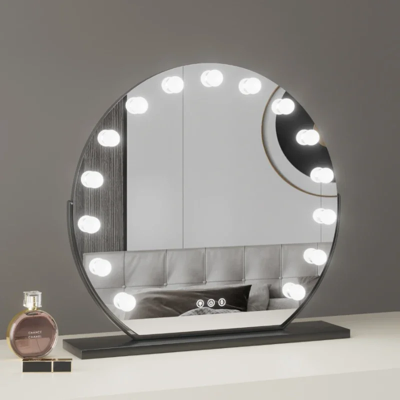 Makeup mirror with lamp desktop led bulb dresser home bedroom charging fill light rotating high definition mirror