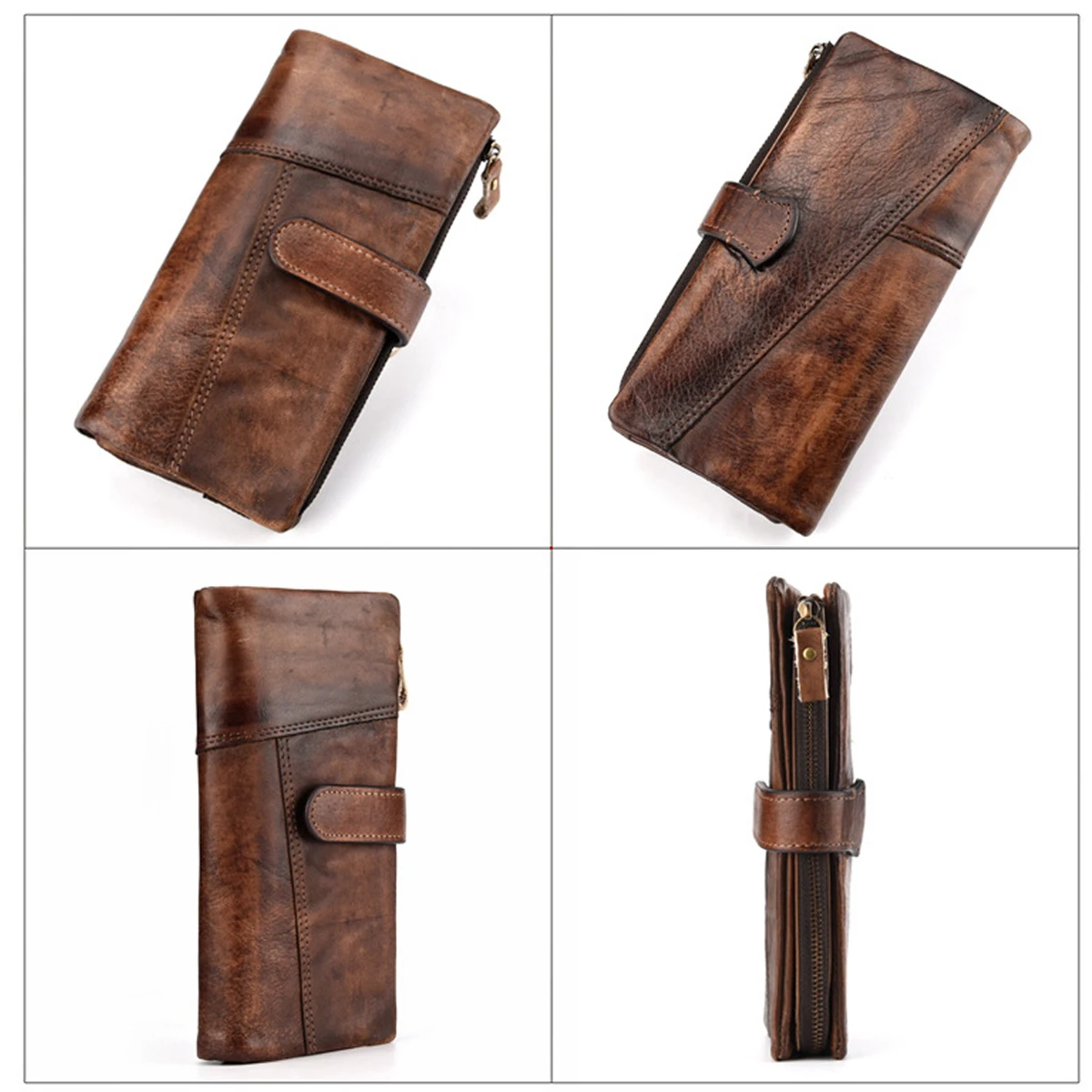 محفظة رجالية كلاسيكية من جلد البقر طويلة ذات سعة كبيرة وفتحات متعددة للبطاقات، محفظة عملات معدنية محمولة غير رسمية، حامل بطاقات متين