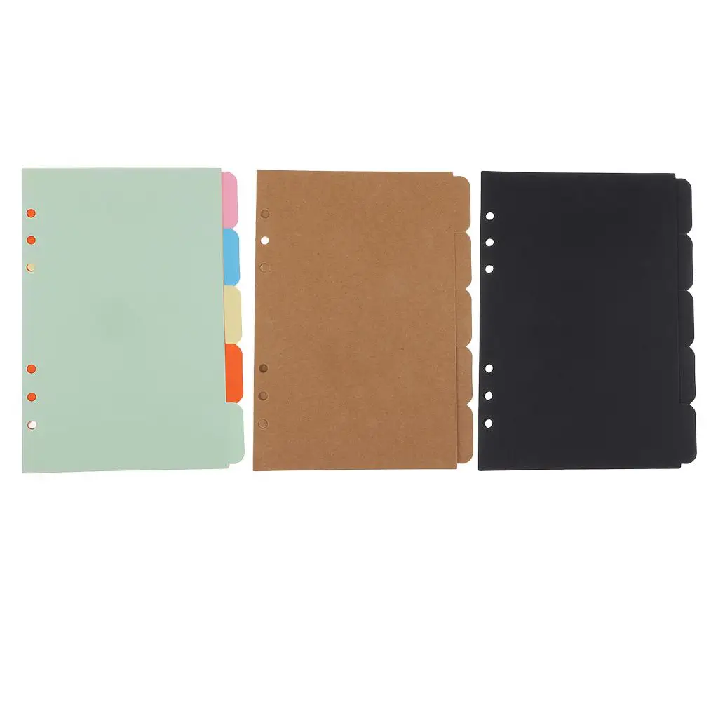 5 Pieces Tabbed Paper A5 Notebook Scrapbook Index Tabs Tabbed Planner Divider Pages with 6 Holes