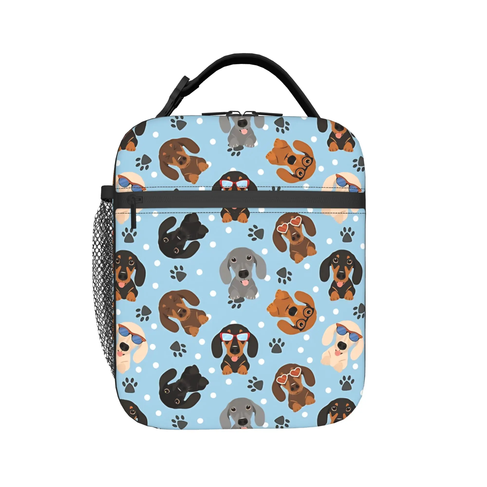 Happy Dachshund Sausage Dogs Lunch Bag For Child  Office Graphic Lunch Box Funny Oxford Tote Food Bags