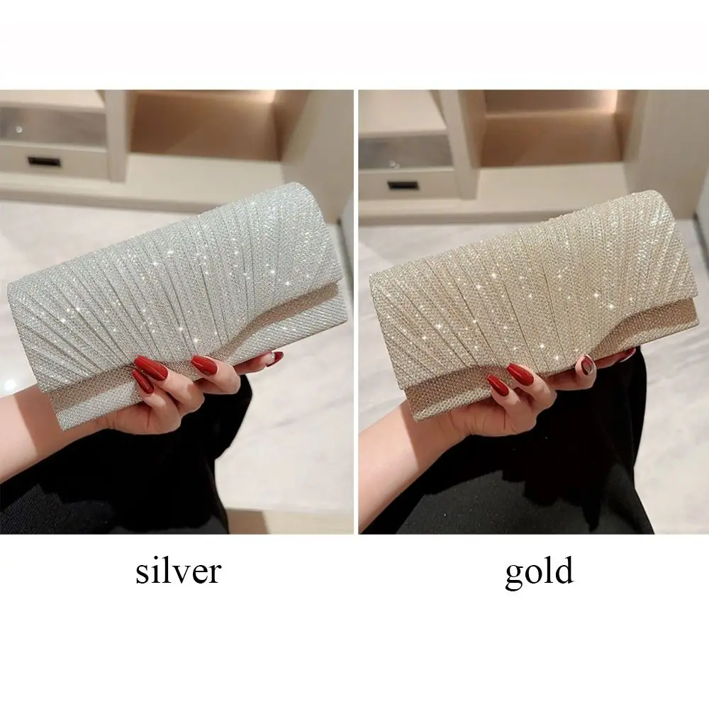 Luxury Sequins Evening Bags Gold Silver Satin Clutches Chain Bags Wedding Party image 6