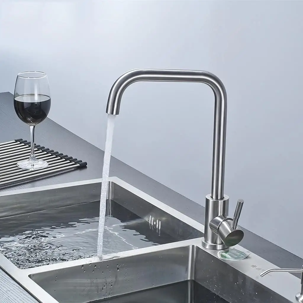 304 스테인레스 스틸 주방 수도꼭지, 온수 냉수 믹서, 싱글 핸들 풀 아웃 싱크 수도꼭지, 데크 장착 수도꼭지 