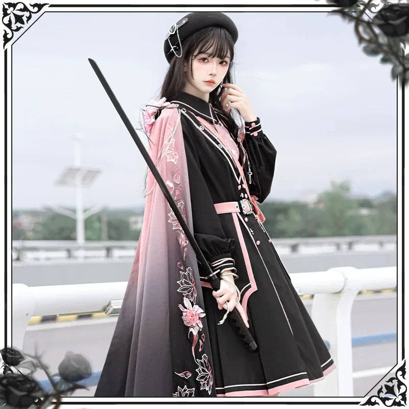 Dark Pink Army Cloak Coat Lolita Original Design