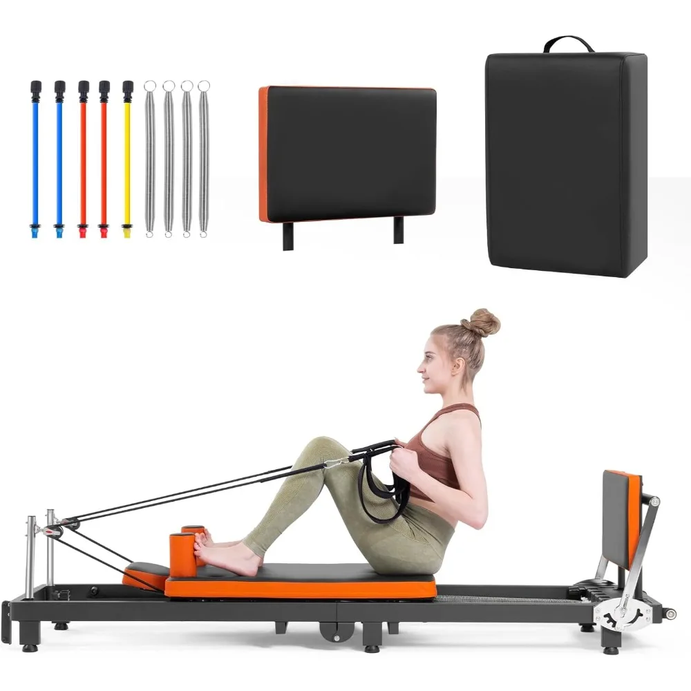 

Pilates Reformer, Foldable Pilates Machine for Home Gym Workout with 4 Springs & 5 Cords, fit for Beginners & Advanced Users
