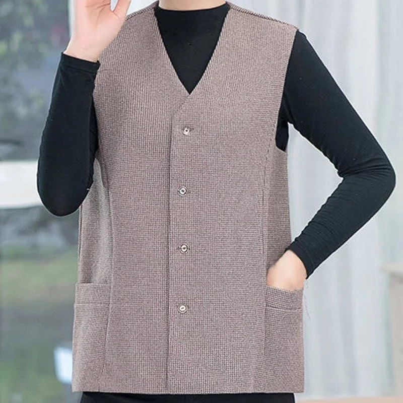 Mothers Vest Jacket Women Dpring Autumn Thin Sleeveless Coat Button Cardigan Waistcoat Middle-Aged Elderly Ladies Large Size Top