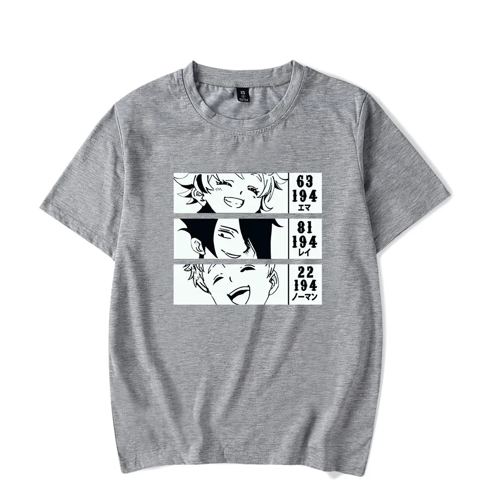 Kaus Hip Hop lengan pendek Anime The Neverland T-Shirt Wanita Pria Yakusoku No Neverland 100% katun Cosplay Homme