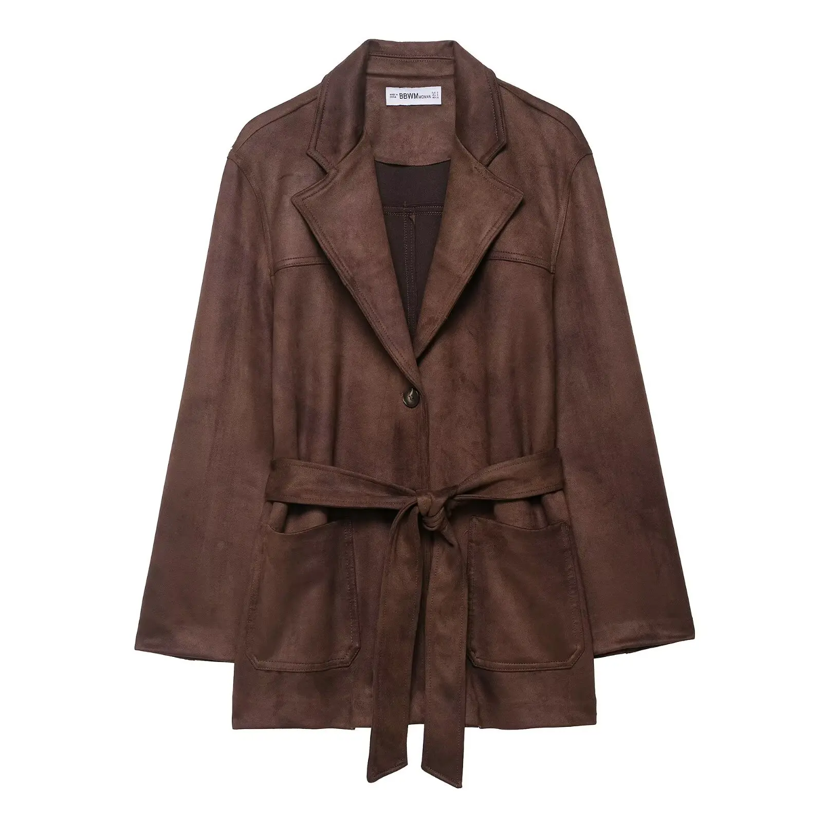 Women's Fashion Casual Turn-Down Collar Belted Jacket Coat Brown Blazer Coat Lapel Long Sleeve Style Jacket For Women OC4U