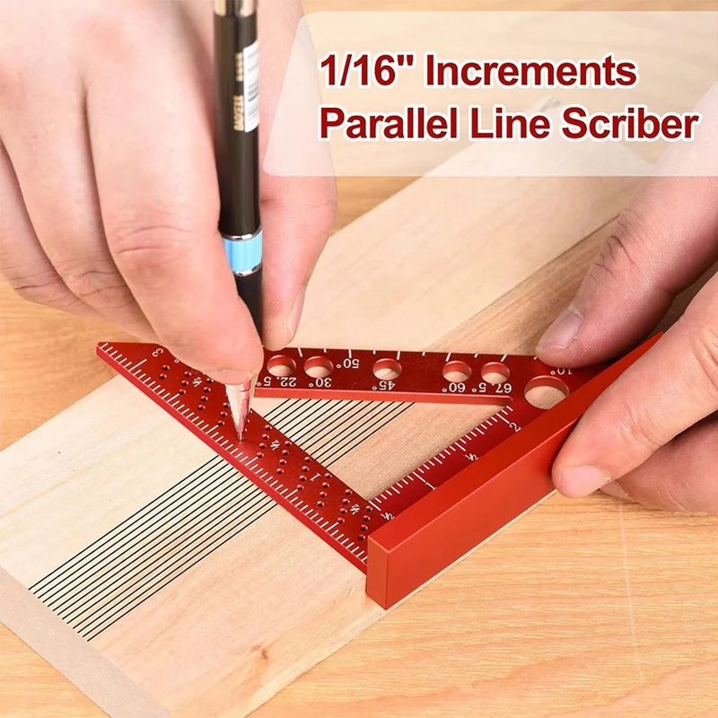 1 Set Aluminum Alloy 90 Degree Mini Carpenter Square With Scribe Holes, Precision Woodworking Machinist Measuring Tool