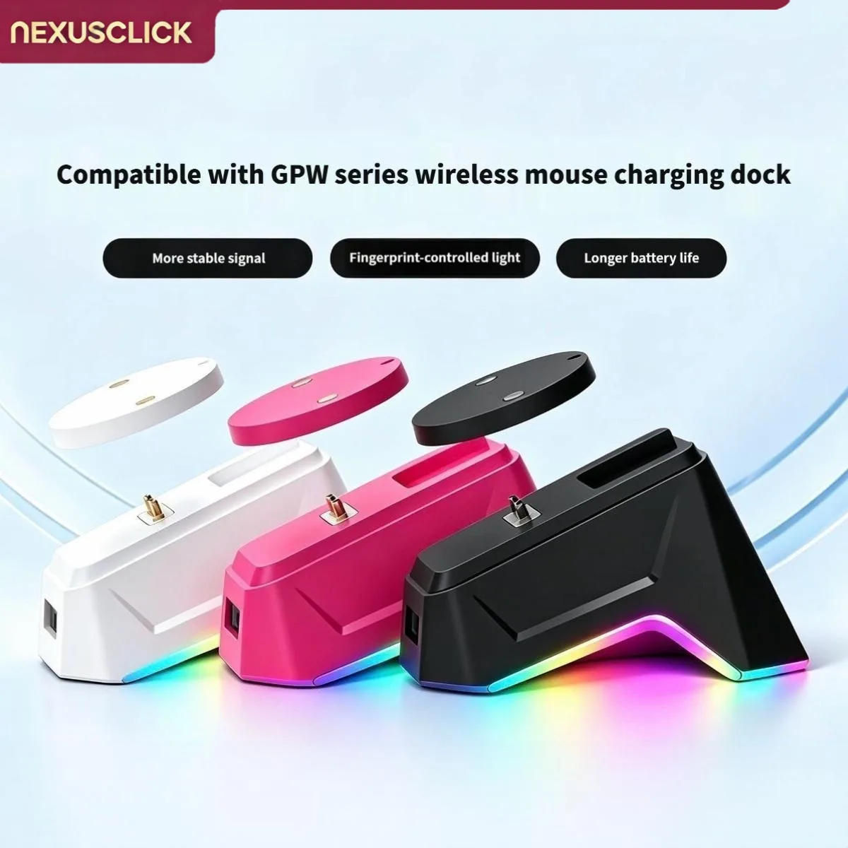 NEXUSCLICK Wireless Mouse Charging Dock,Magnetic Adapter,USB Extender Charging Base For Logitech GPW G Pro G502 G903 Gaming Mice