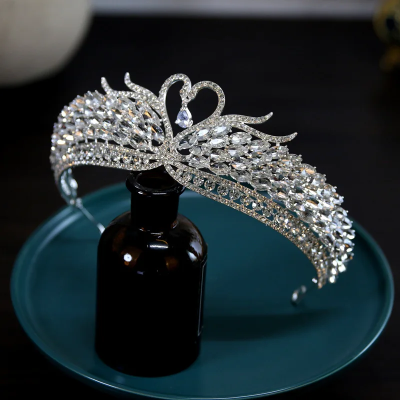 New Luxury Wedding Hair Tiara Crystal Bridal Swan Crown Silver Color Diadem Women Hair Accessories Headpieces Jewelry Headwear