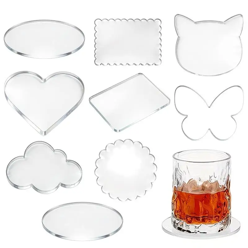 Clear Acrylic Coasters, Multi-Functional For Cup Placement, Decoration, Jewelry Display For Home Office Coffee Table DIY Crafts