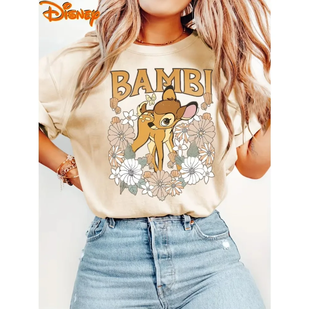 

Женская и мужская футболка с рисунком «Бэмби и Дейзи» Disney, летняя повседневная футболка с круглым вырезом, модный спортивный свободный хлопок с короткими рукавами из мультфильма