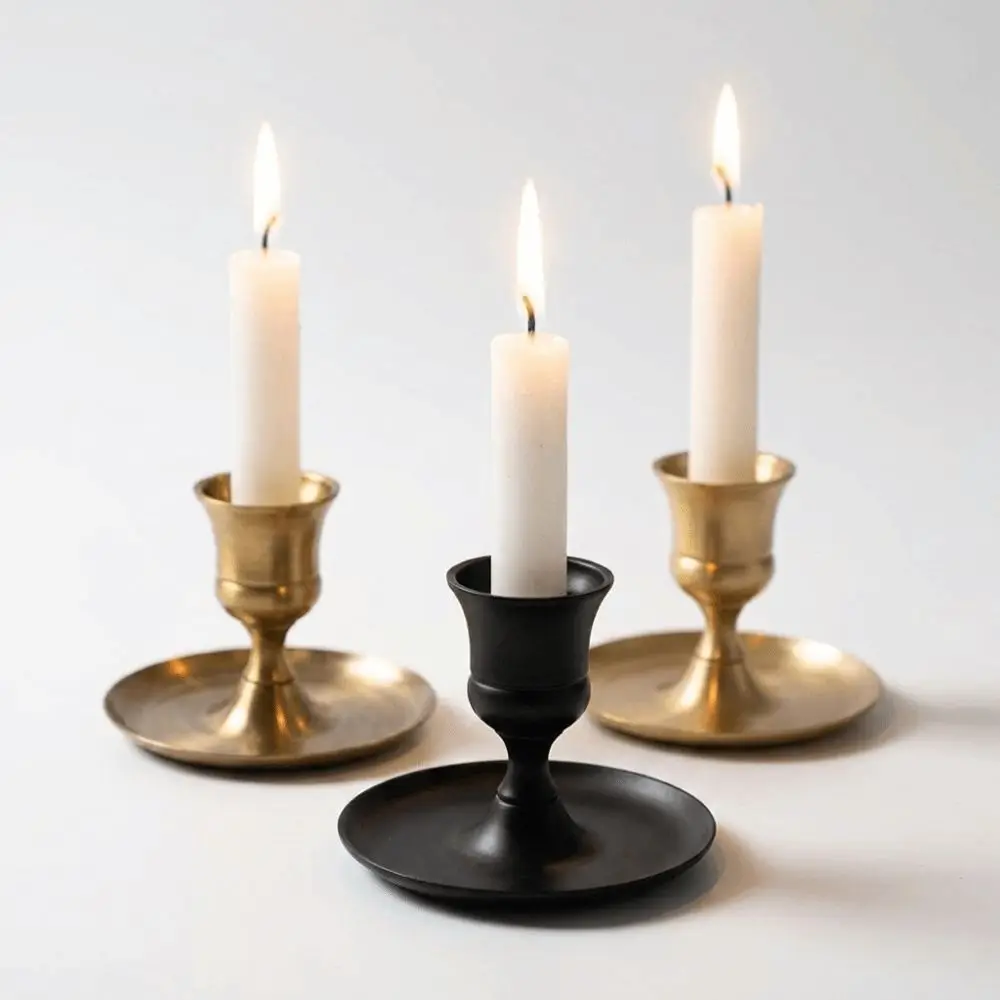 Matte Black Candlestick Holder Short Height Vintage Style Candle Holder Decor Candlestick Decor Western Restaurant Decoration
