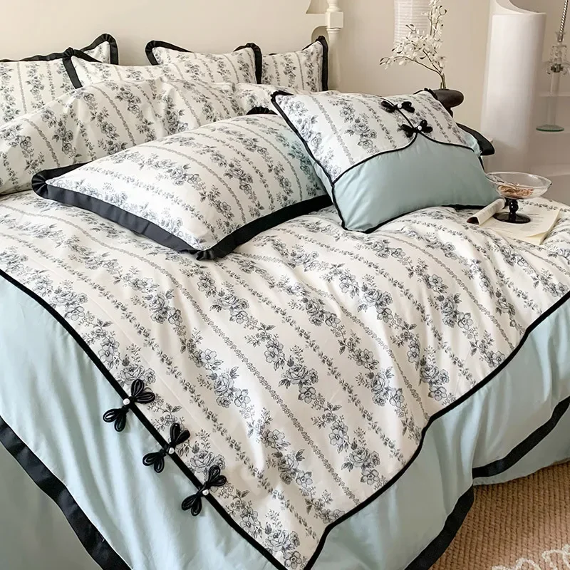 New Chinese 100% Cotton Printed Bedding Set High Quality Skin Friendly Sleeping Quilt Cover Kit Queen King Double Bed Linens