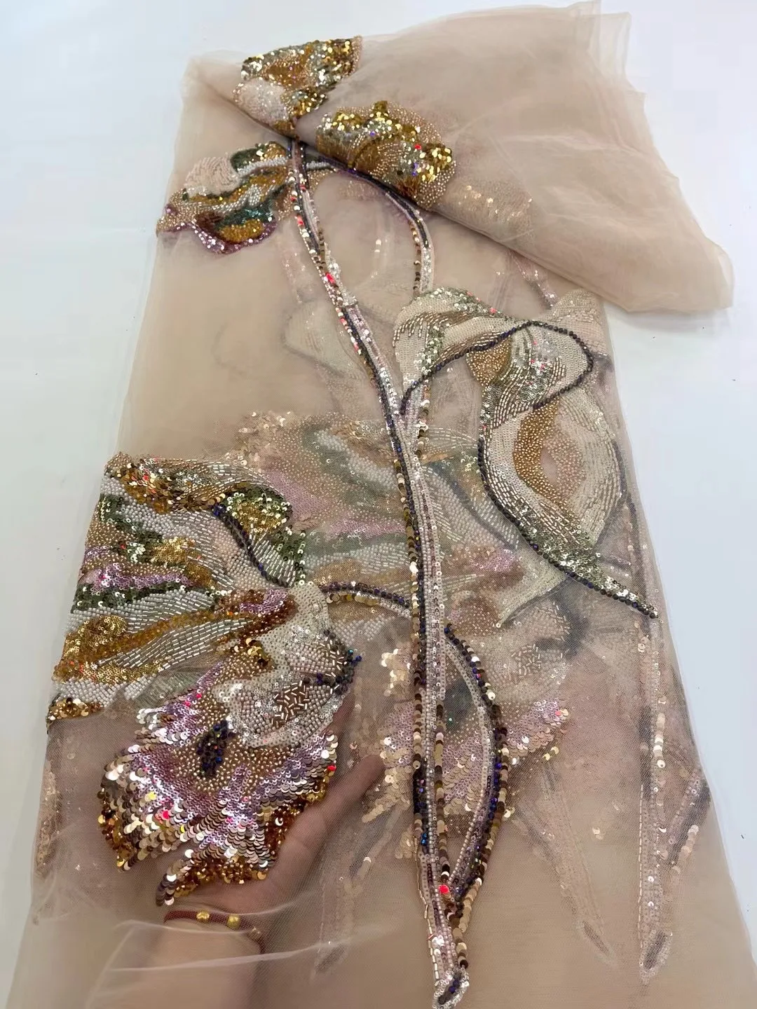 Fioletowa Luksusowa Ręcznie Koralikowana Koronka Materiał Ślubny Wysokiej Klasy Materiały Ślubne Francuska Nigeryjska Siatka Koronkowa Haftowana Sukienka A1124-1