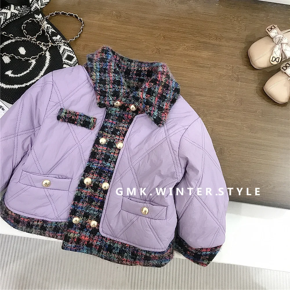 

Autumn Winter Children Girl Parkas Cotton Padded Turn Down Collar Thick Toddler Girl Jackets Spliced Infant Baby Girls Outerwear