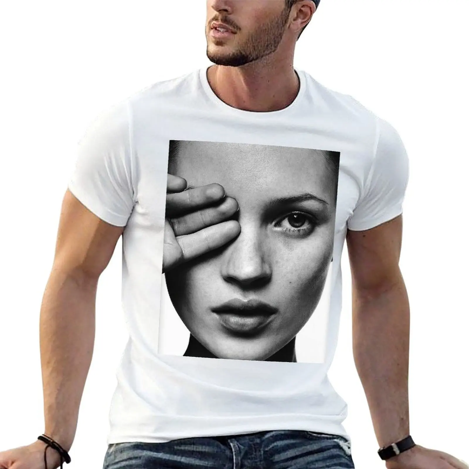 

Kate Moss Portrait, Black and White Art T-shirt sports fans sublime vintage clothes men workout shirt