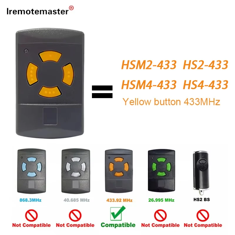 Télécommande pour Hormann HS / HSM 433 Partners Code, 433.92MHz, auto-paysagée