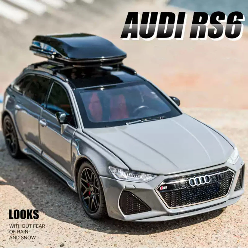 1:24 AUDI RS6 Alloy Miniature Car Model Toy Travel Edition Metal Diecast Vehicle 6 Doors Opened Sound Light Boys Christmas Gifts