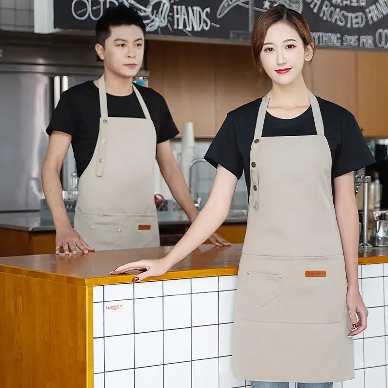 Waterproof Canvas Apron  Adjustable Neck Strap Kitchen Aprons Cafe Restaurant Bar Food Shop Waiter Bibs Manicurist Mandiles