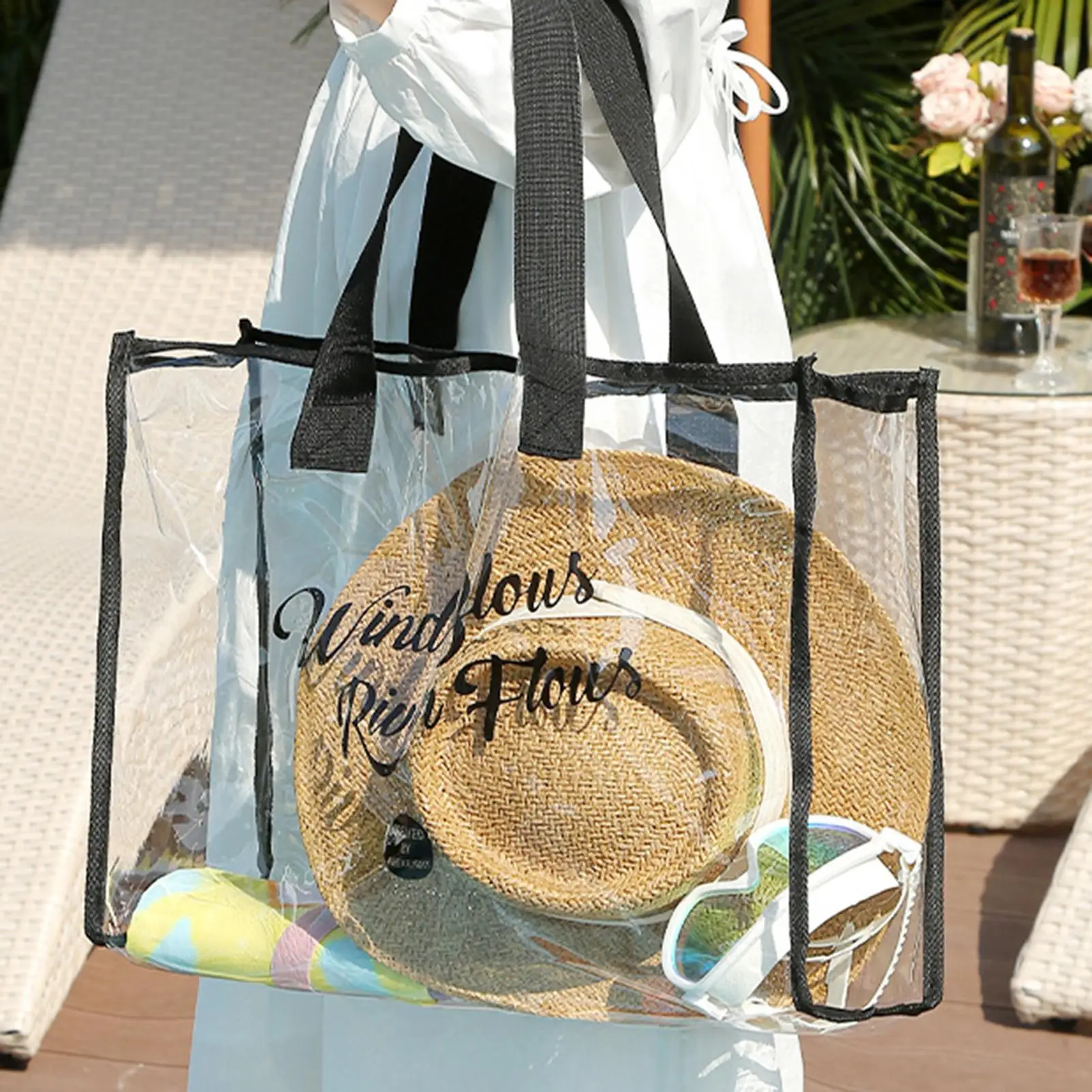 

Простая сумка для хранения плавания из ПВХ, большая вместительная прозрачная водонепроницаемая пляжная сумка на одно плечо, пляжная сумка для стирки