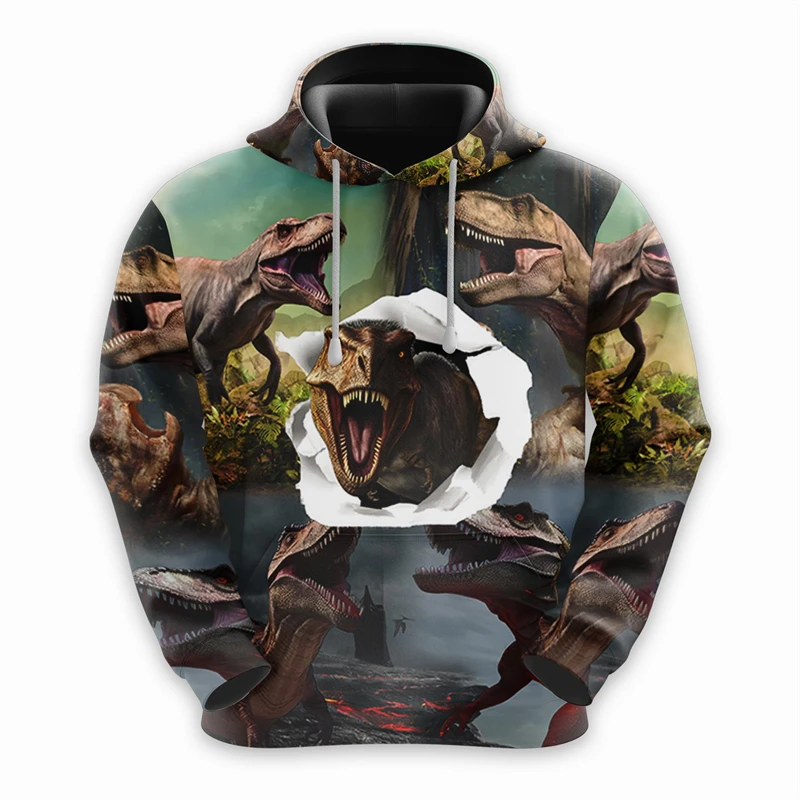 Fashion Dinosaur Pattern Hoodies For Men Autumn Funny Kids 3D Printed Hooded Pullovers Casual Streetwear Oversized Sweatshirts