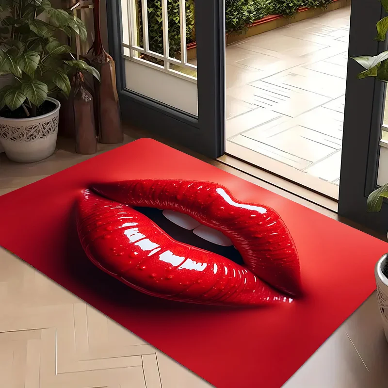 1pc Vivid Glossy Red Lips Art Printed Floor Mat, Decorative Area Rug for Entrance, Porch, Home Decor