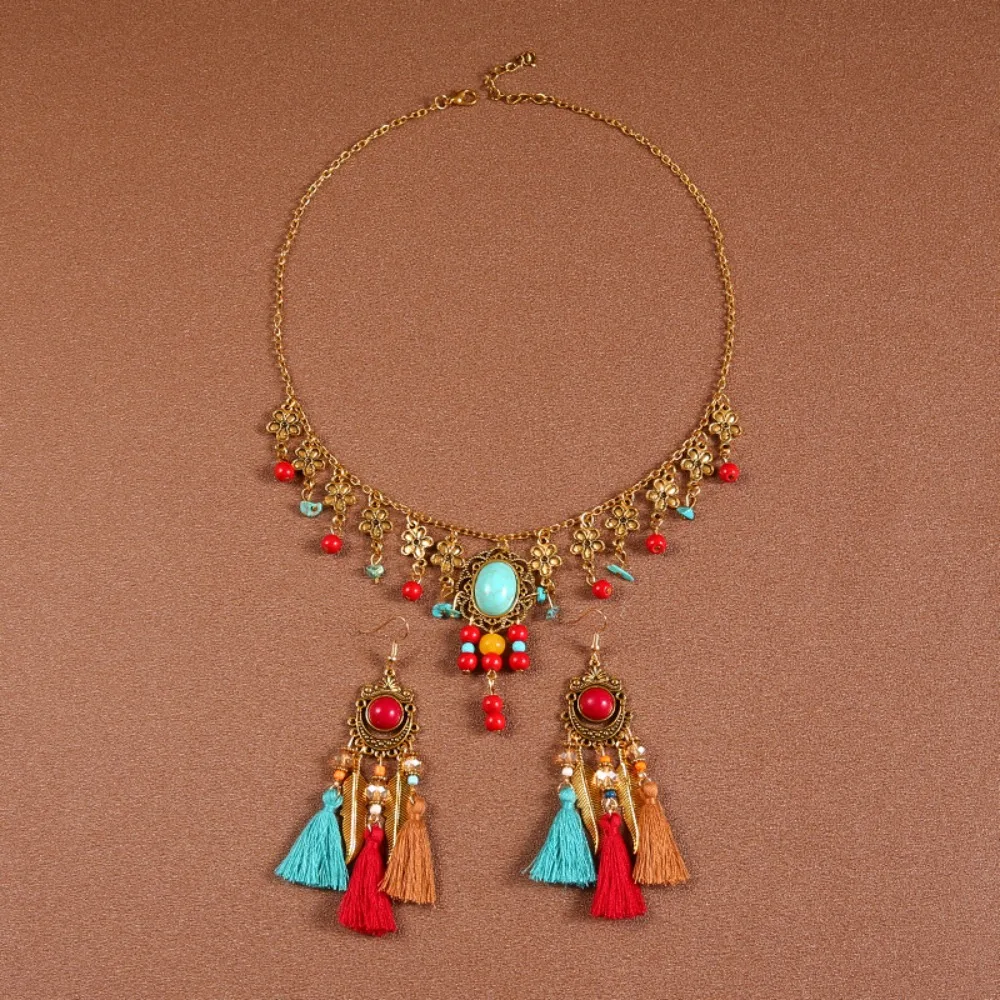 

Ethnic Style Bohemia Hair Chain Exotic Headbands Earring Ethnic Style Forehead Chain Travel Photography Accessories Necklace
