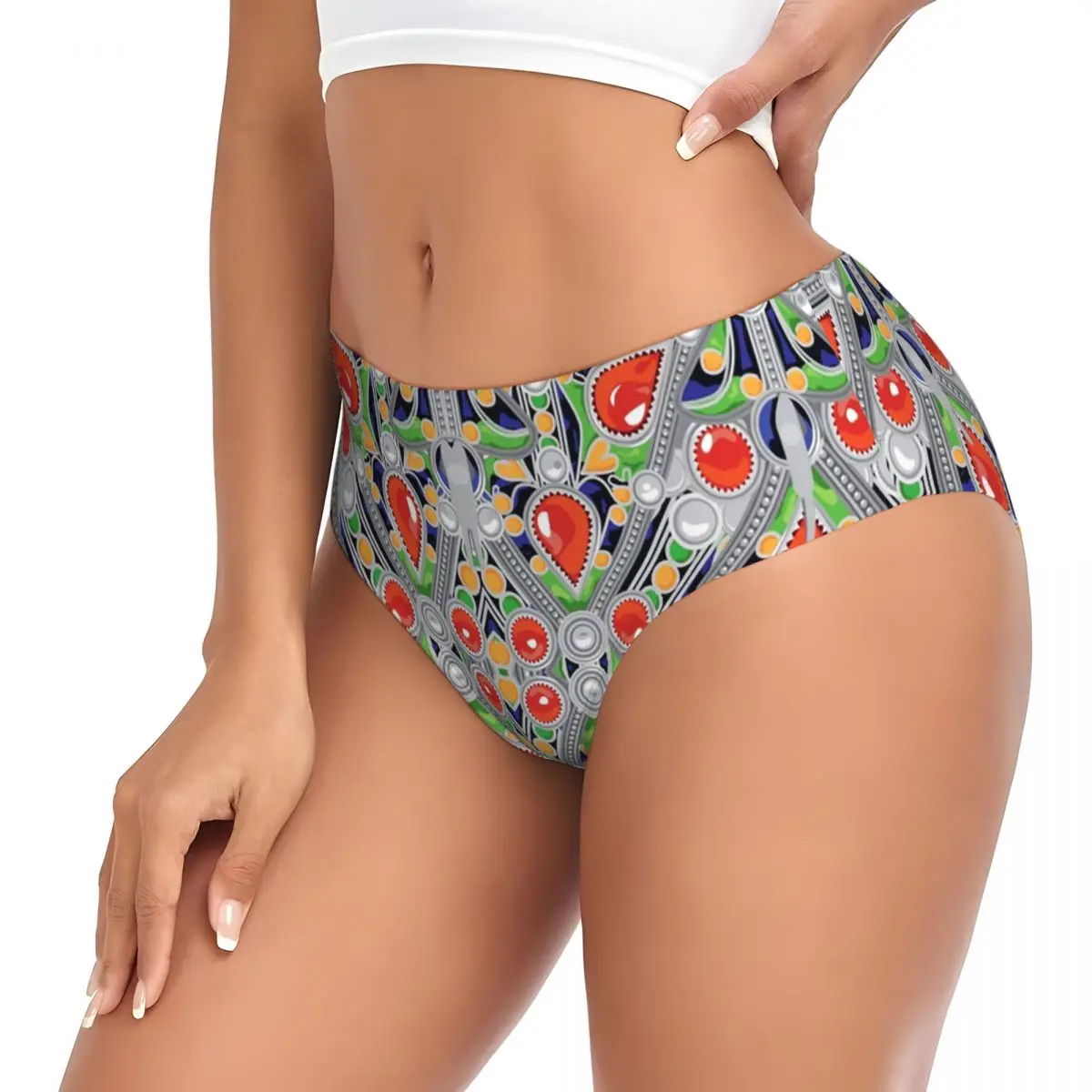 Custom Kabyle Jewelry Brief Panties Women's Breathable Amazigh Geometric Pattern Underwear Valentine's Day Gift Underpants view 3