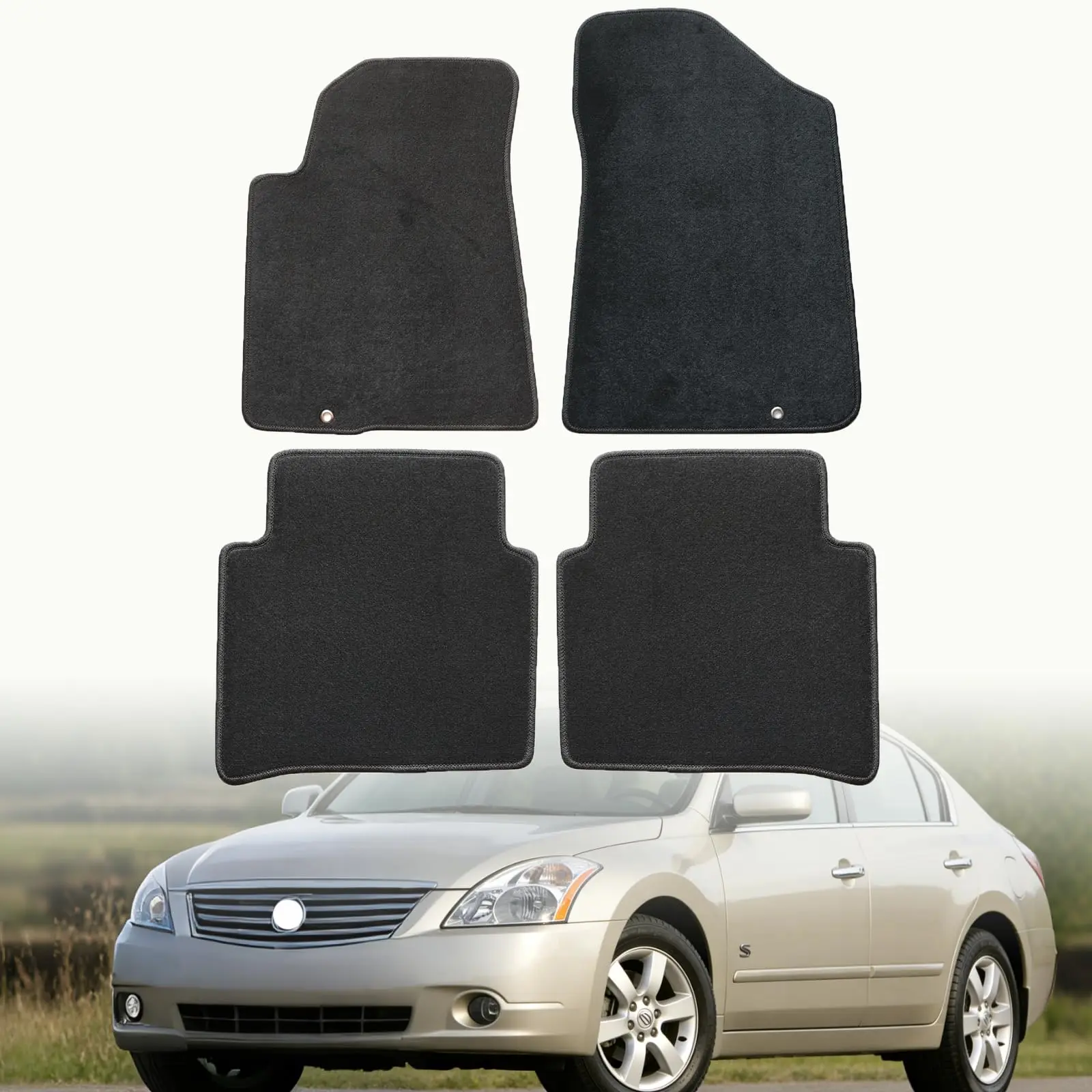 

Car Floor Mats Full Set For Nissan Altima 2007-2012 Velour Black All Weather Waterproof Anti Slip