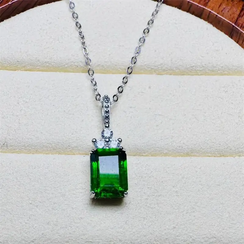 

S925 Natural Diopside Facet Cube Pendant Reiki Healing Fengshui Stone Home Room Decoration Exquisite Gift 1PCS