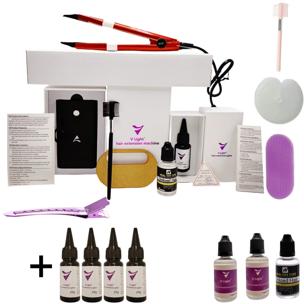 Vライト技術-ヘアエクステンション,無味テープ,接着剤付き赤いツールキット